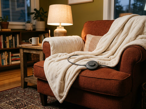 Beheizbare Kuscheldecke Sanfte Waerme - Drei Waermestufen, flauschiges Fleece