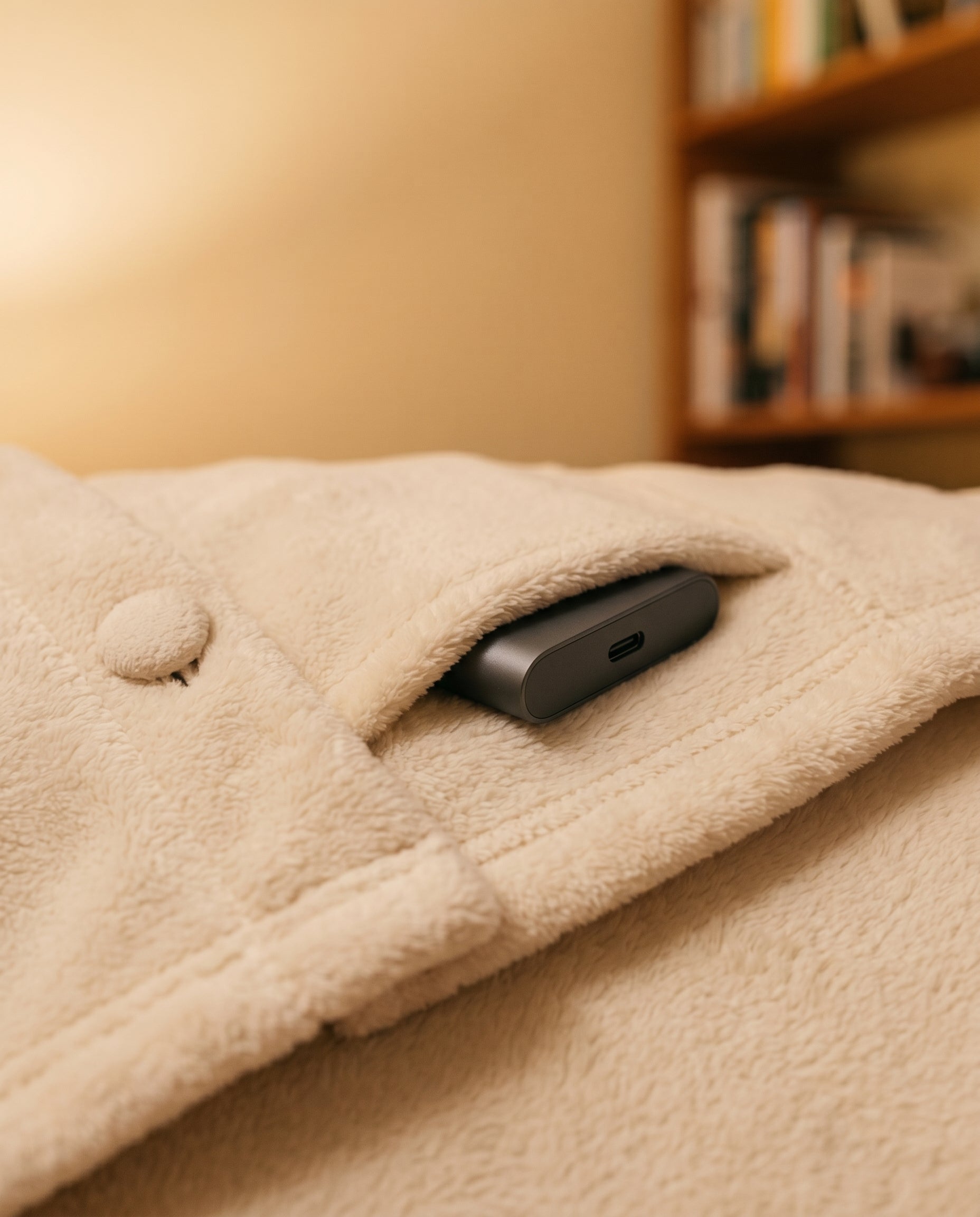 Akkutasche und USB-C-Anschluss am Saumband
